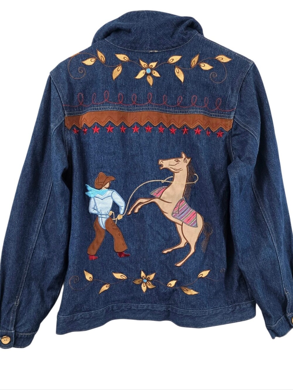 Vintage 1987 Rodeo RoughRider Jean Denim Button Jacket Y2K Embroidered Shirt Med - Picture 6 of 6